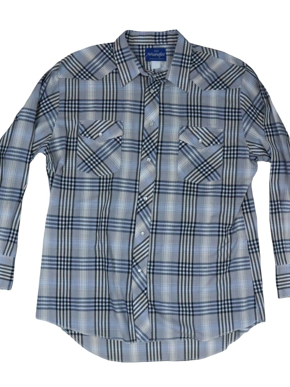 Vintage Wrangler Western Shirt Pearl Snap Plaid Long Sleeve 1980s Men's Large